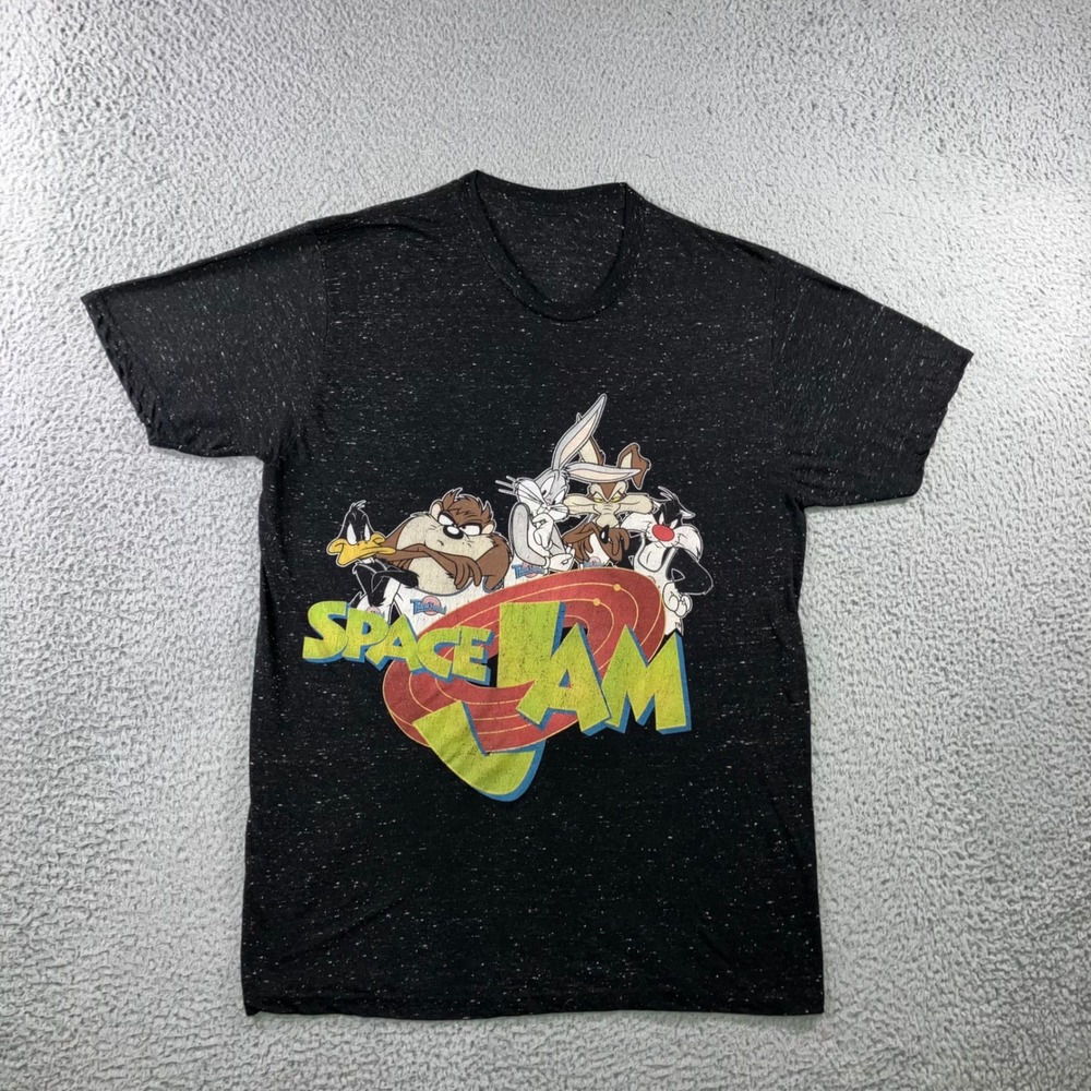 Space Jam Graphic Tee Mens L Black‎ Heather Looney Tunes Movie Shirt Retro 90s